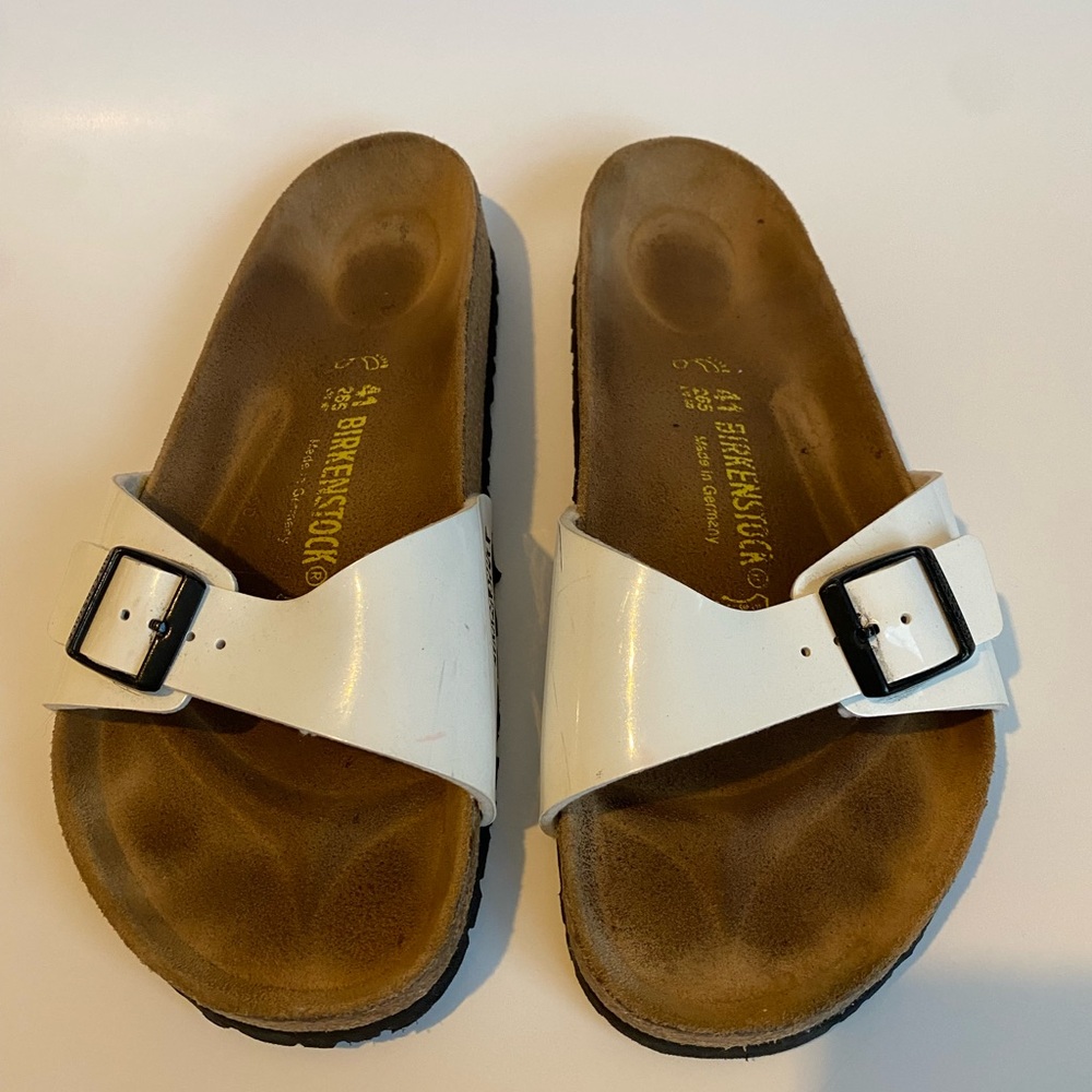 Birkenstock white slip on sandals